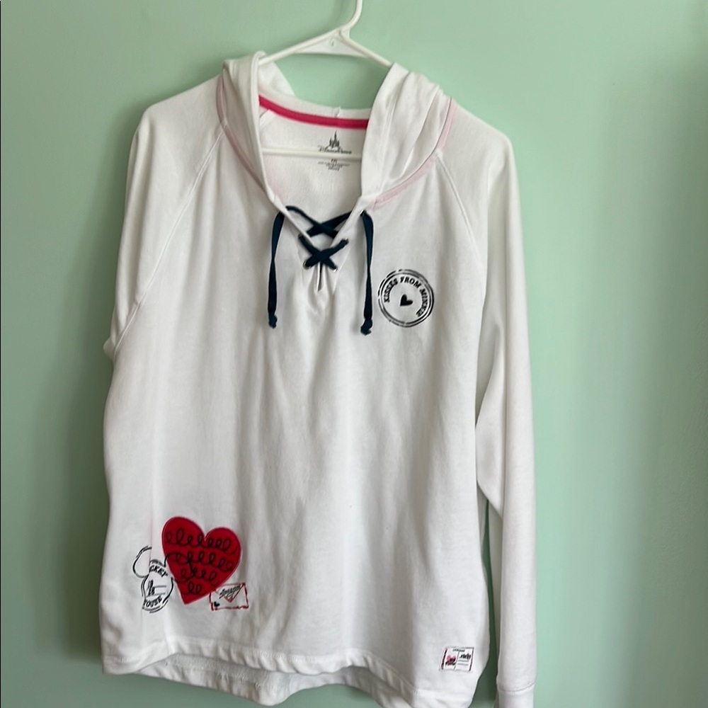 Disney White and Red Sweatshirt with Heart Design